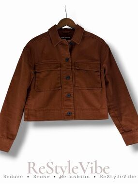 FRANK AND OAK Women’s Size S Jacket Coat Denim Jean Brown Cropped Style